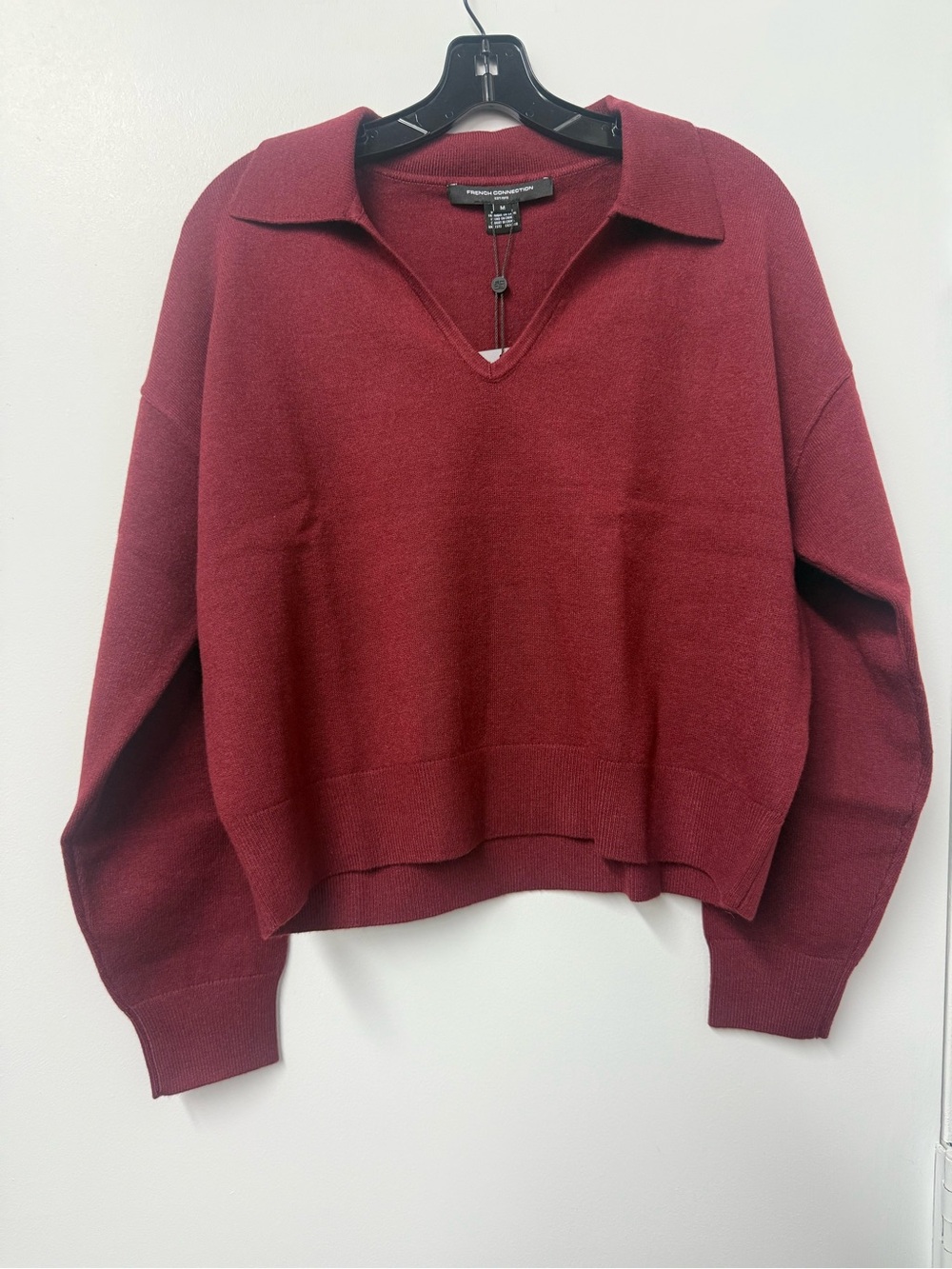 French Connection Sloane Knit Collared Sweater in Cabernet - Picture 2 of 4